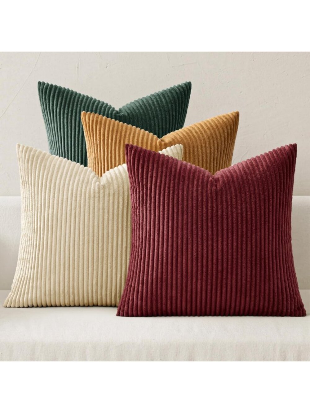Cozy Corduroy Decorative Throw Pillow Covers - Christmas Red & Green, 18x18